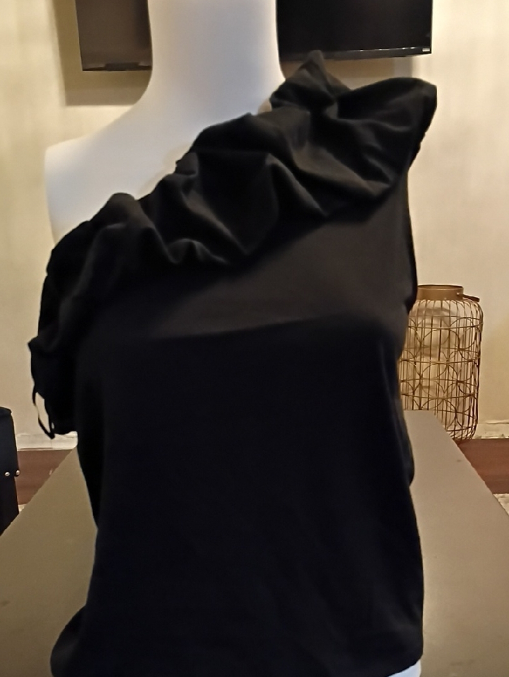 Express Black One-Shoulder Ruffle Top